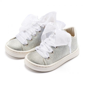 BabyWalker Βαπτιστικά παπούτσια Sneaker από μεταλιζέ ύφασμα Ασημί BW.4864